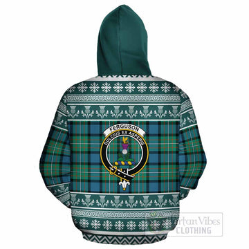 Ferguson (Fergusson) Clan Tartan Christmas Cotton Hoodie with Family Crest