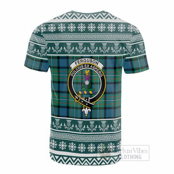 Ferguson (Fergusson) Clan Tartan Christmas Cotton T-shirt with Family Crest