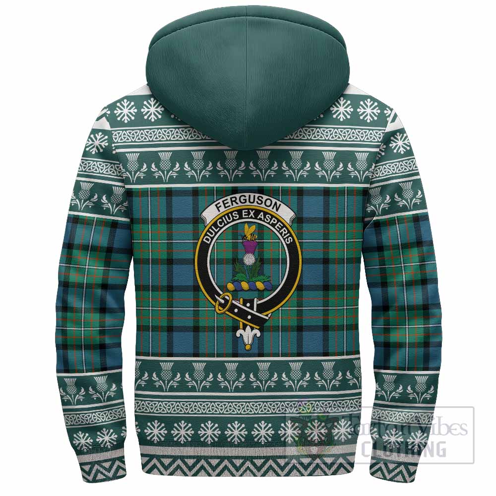 Ferguson (Fergusson) Clan Tartan Christmas Fleece Hoodie with Family Crest - Tartan Vibes Clothing