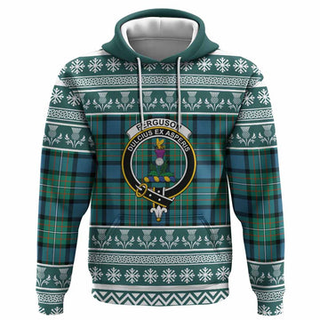 Ferguson (Fergusson) Clan Tartan Christmas Hoodie with Family Crest