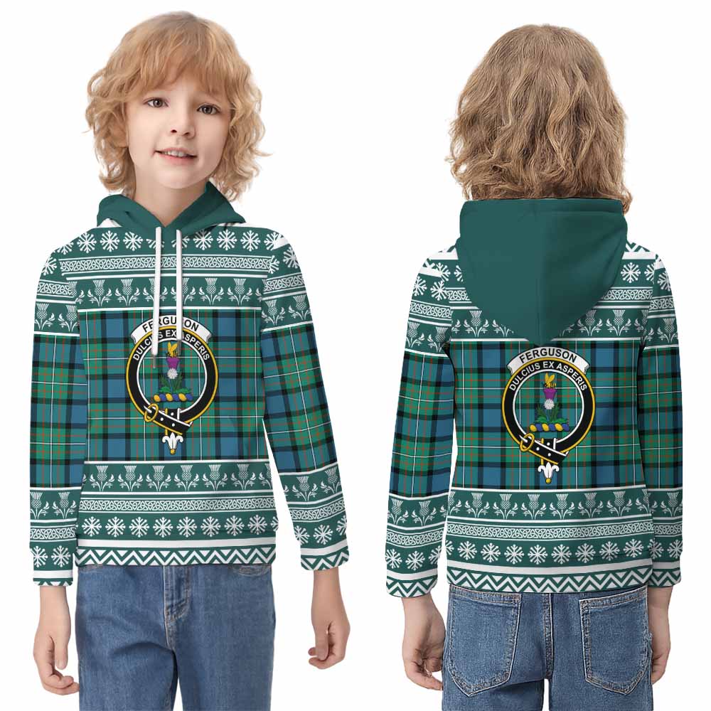 Ferguson (Fergusson) Clan Tartan Christmas Kid Hoodie with Family Crest - Tartan Vibes Clothing