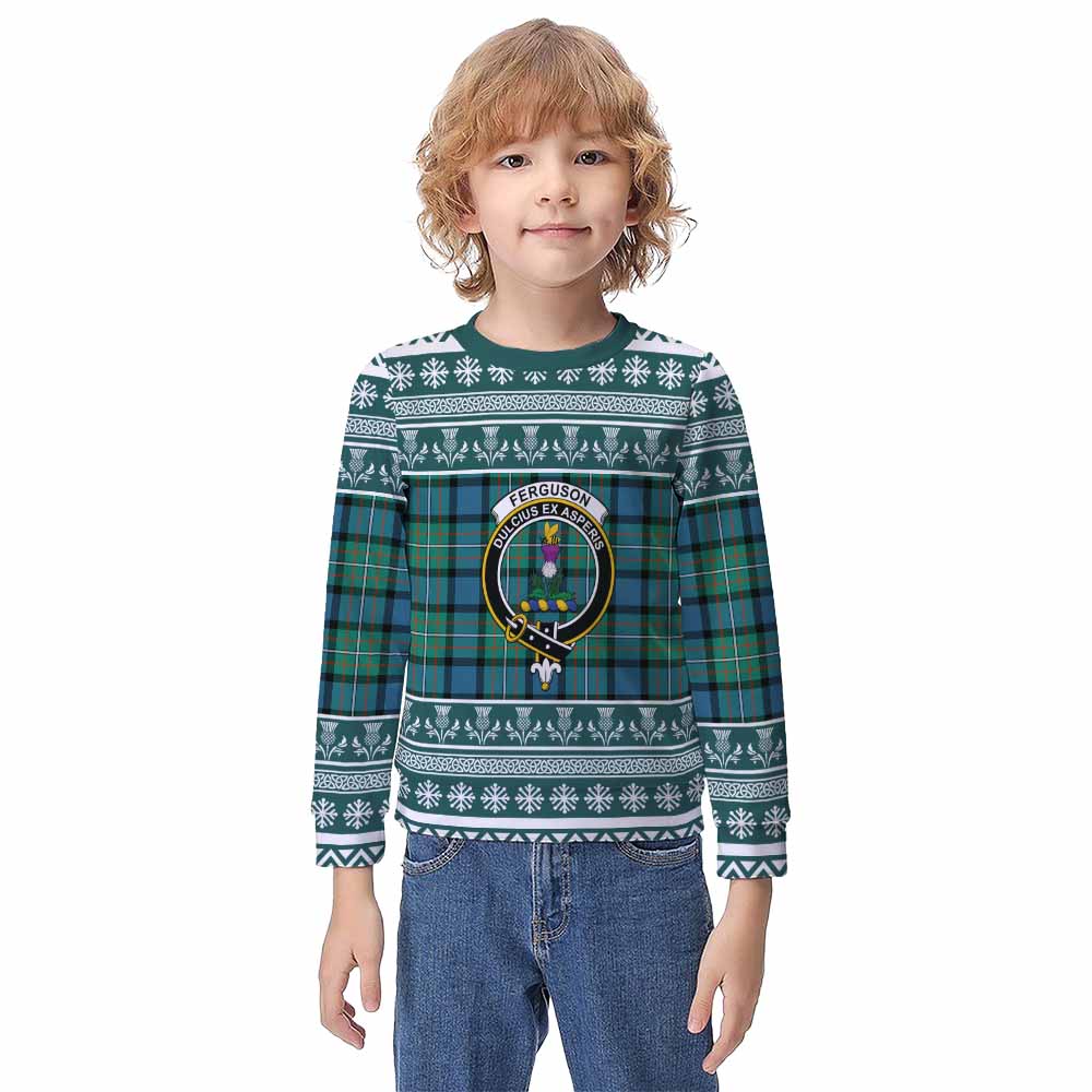 Ferguson (Fergusson) Clan Tartan Christmas Kid Ugly Sweatshirt with Family Crest - Tartan Vibes Clothing
