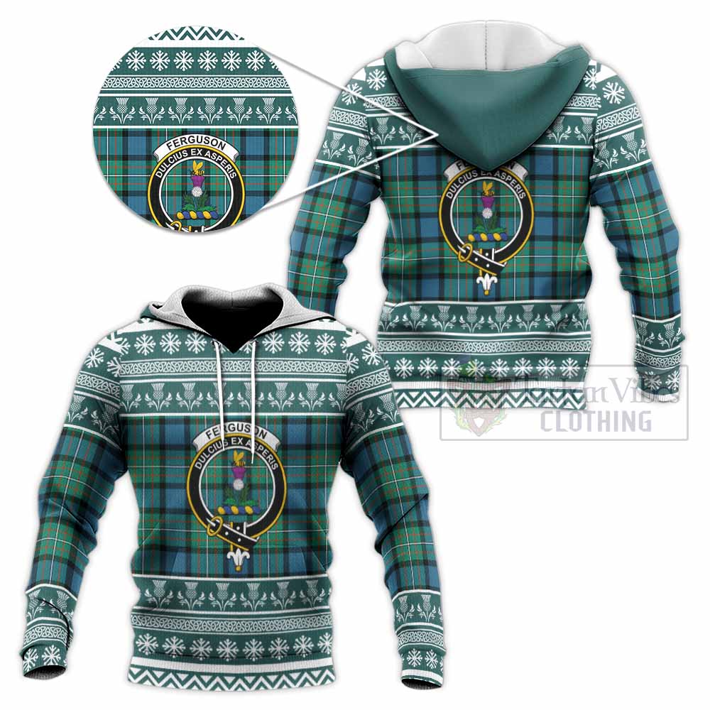 Ferguson (Fergusson) Clan Tartan Christmas Knitted Hoodie with Family Crest - Tartan Vibes Clothing