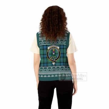 Ferguson (Fergusson) Clan Tartan Christmas Knitted V-Neck Vest with Family Crest - Tartan Vibes Clothing