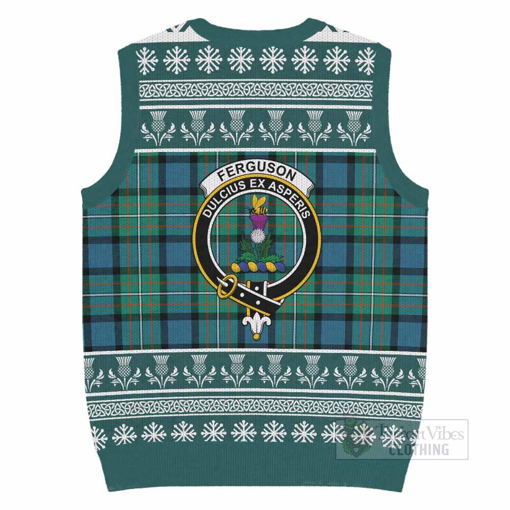 Ferguson (Fergusson) Clan Tartan Christmas Knitted V-Neck Vest with Family Crest - Tartan Vibes Clothing