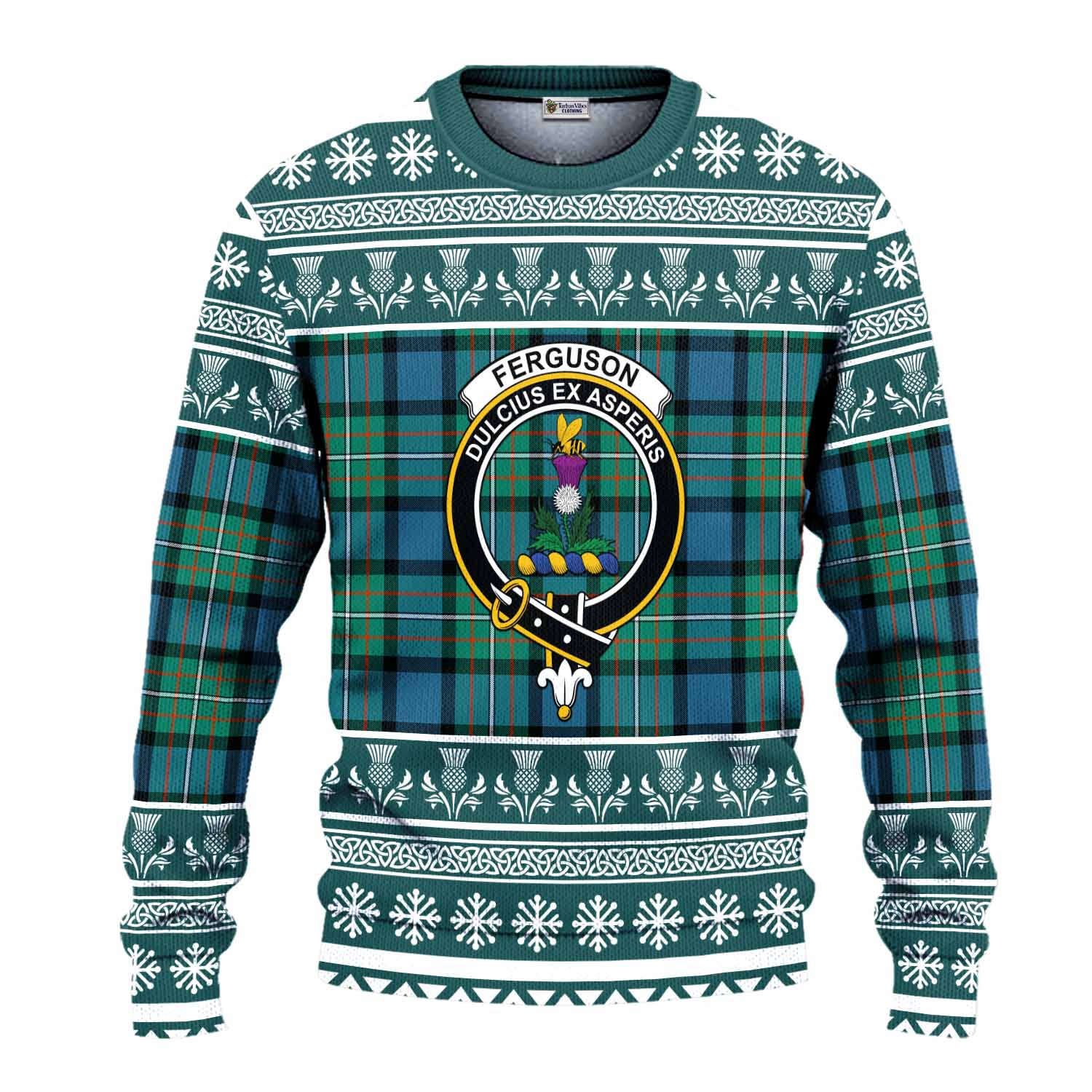 Ferguson (Fergusson) Clan Tartan Christmas Ugly Sweater with Family Crest - Tartan Vibes Clothing