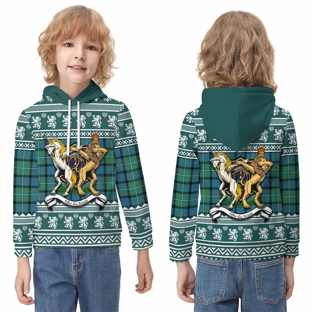 Ferguson (Fergusson) Clan Tartan Crest Christmas Kid Hoodie Coat of Arms Funny Style - Tartan Vibes Clothing