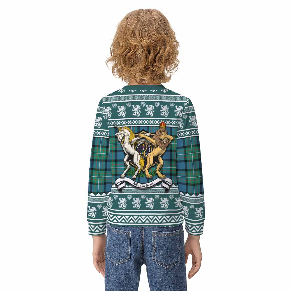 Ferguson (Fergusson) Clan Tartan Crest Christmas Kid Ugly Sweatshirt Coat of Arms Funny Style - Tartan Vibes Clothing