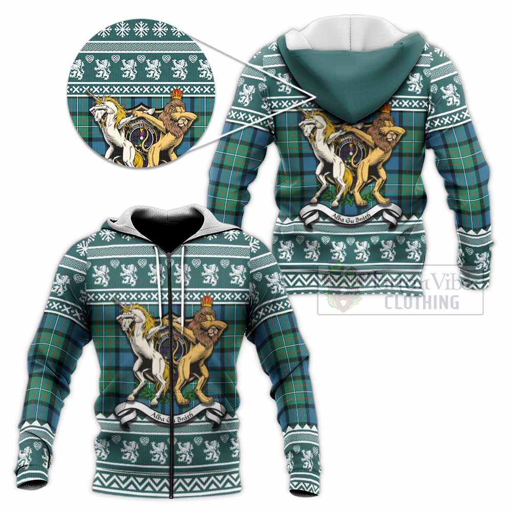 Ferguson (Fergusson) Clan Tartan Crest Christmas Knitted Hoodie Coat of Arms Funny Style - Tartan Vibes Clothing