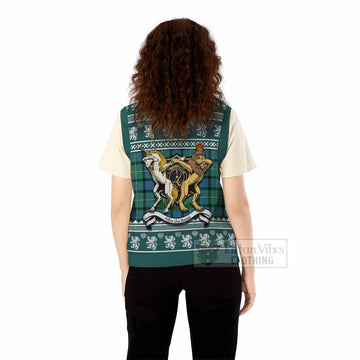 Ferguson (Fergusson) Clan Tartan Crest Christmas Knitted V-Neck Vest Coat of Arms Funny Style - Tartan Vibes Clothing