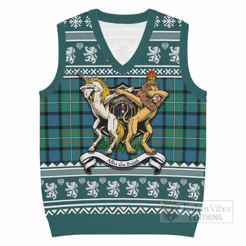 Ferguson (Fergusson) Clan Tartan Crest Christmas Knitted V-Neck Vest Coat of Arms Funny Style - Tartan Vibes Clothing