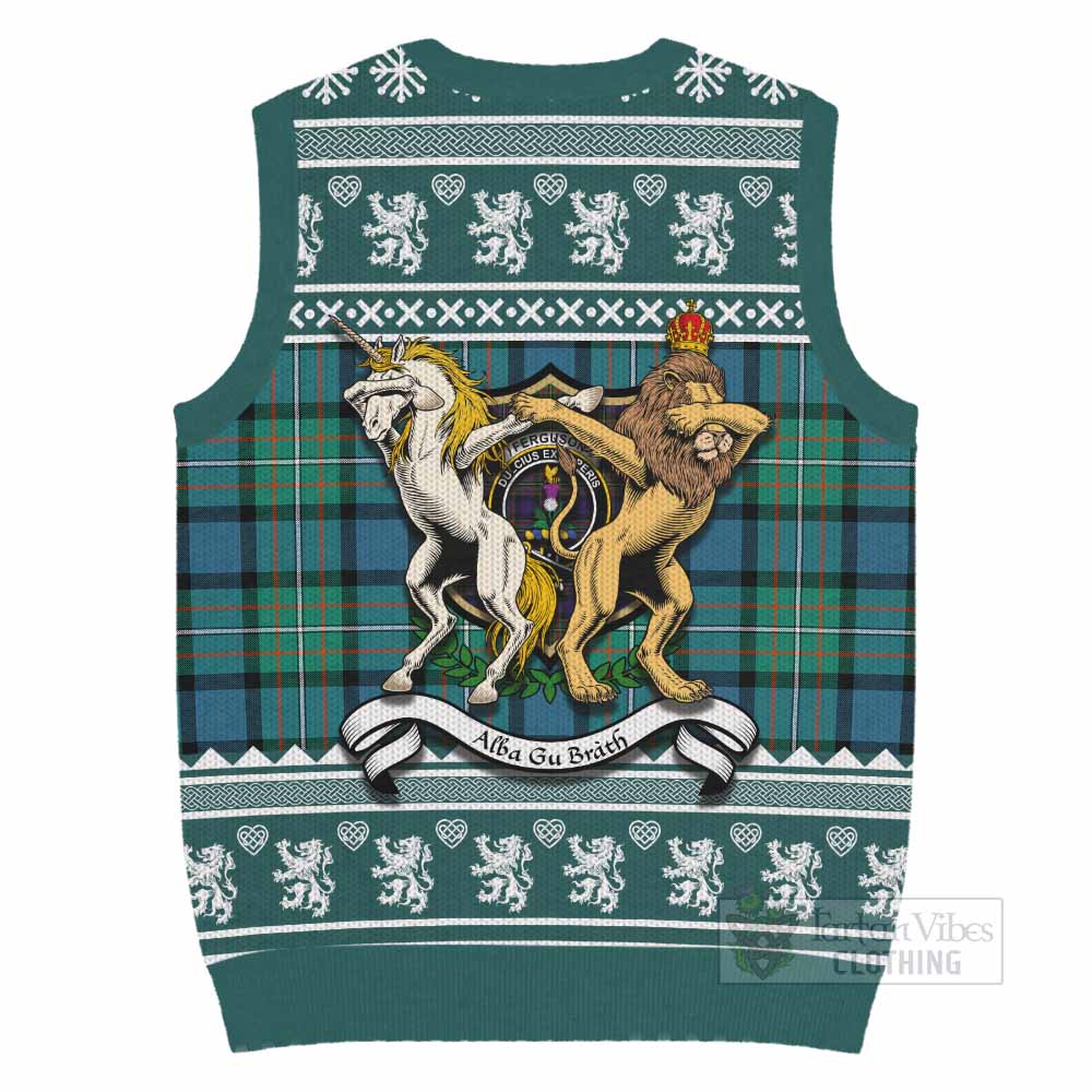 Ferguson (Fergusson) Clan Tartan Crest Christmas Knitted V-Neck Vest Coat of Arms Funny Style - Tartan Vibes Clothing