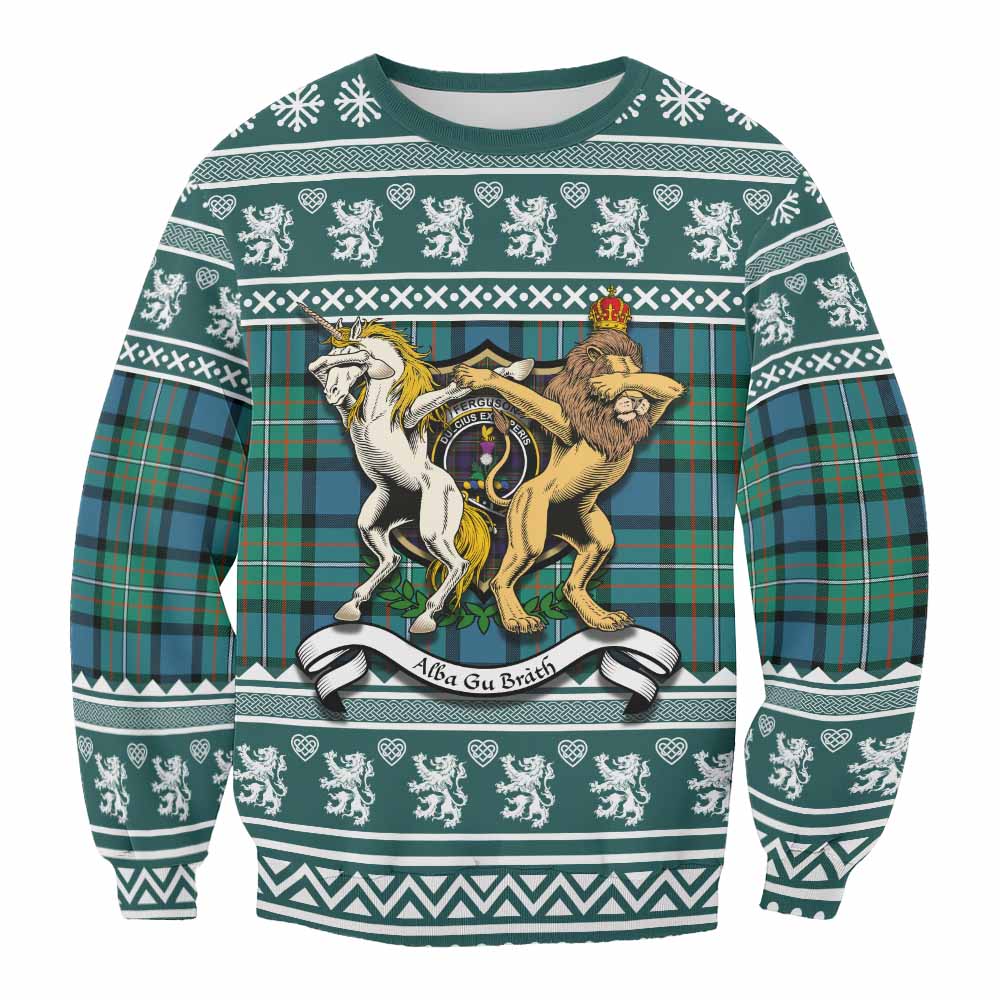 Ferguson (Fergusson) Clan Tartan Crest Christmas Sweatshirt Coat of Arms Funny Style - Tartan Vibes Clothing