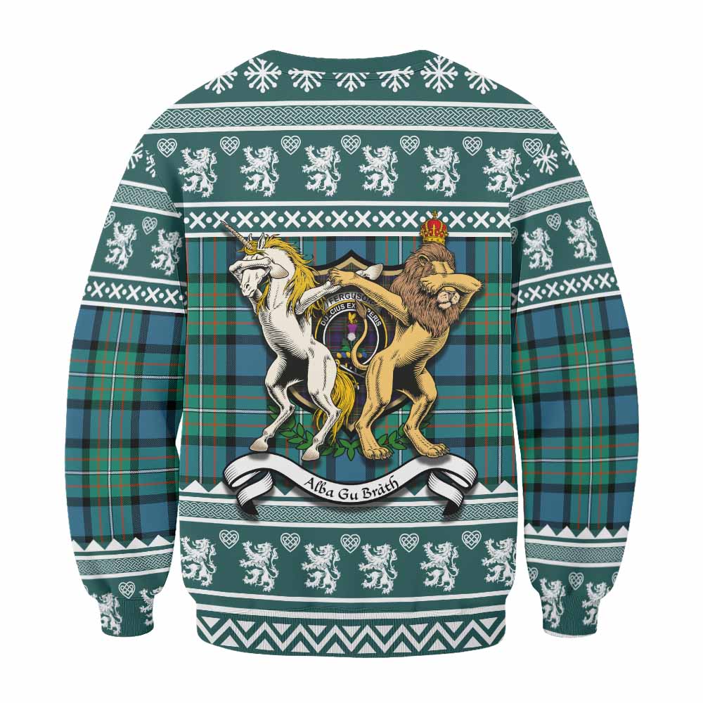 Ferguson (Fergusson) Clan Tartan Crest Christmas Sweatshirt Coat of Arms Funny Style - Tartan Vibes Clothing