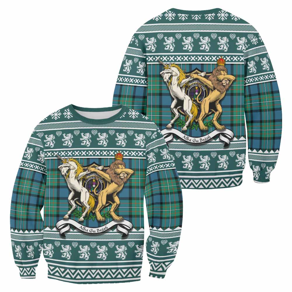 Ferguson (Fergusson) Clan Tartan Crest Christmas Sweatshirt Coat of Arms Funny Style - Tartan Vibes Clothing