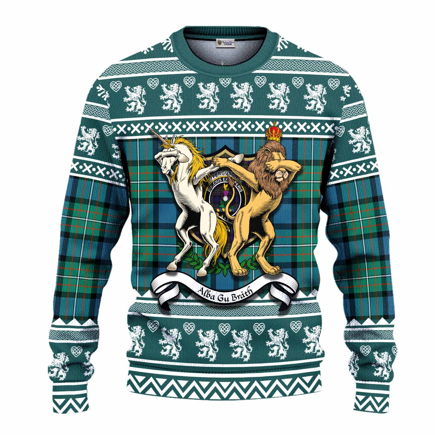 Ferguson (Fergusson) Clan Tartan Crest Christmas Ugly Sweater Coat of Arms Funny Style - Tartan Vibes Clothing