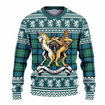 Ferguson (Fergusson) Clan Tartan Crest Christmas Ugly Sweater Coat of Arms Funny Style