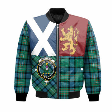 Ferguson (Fergusson) Crest Tartan Bomber Jacket with Lion Rampant Saltire Style