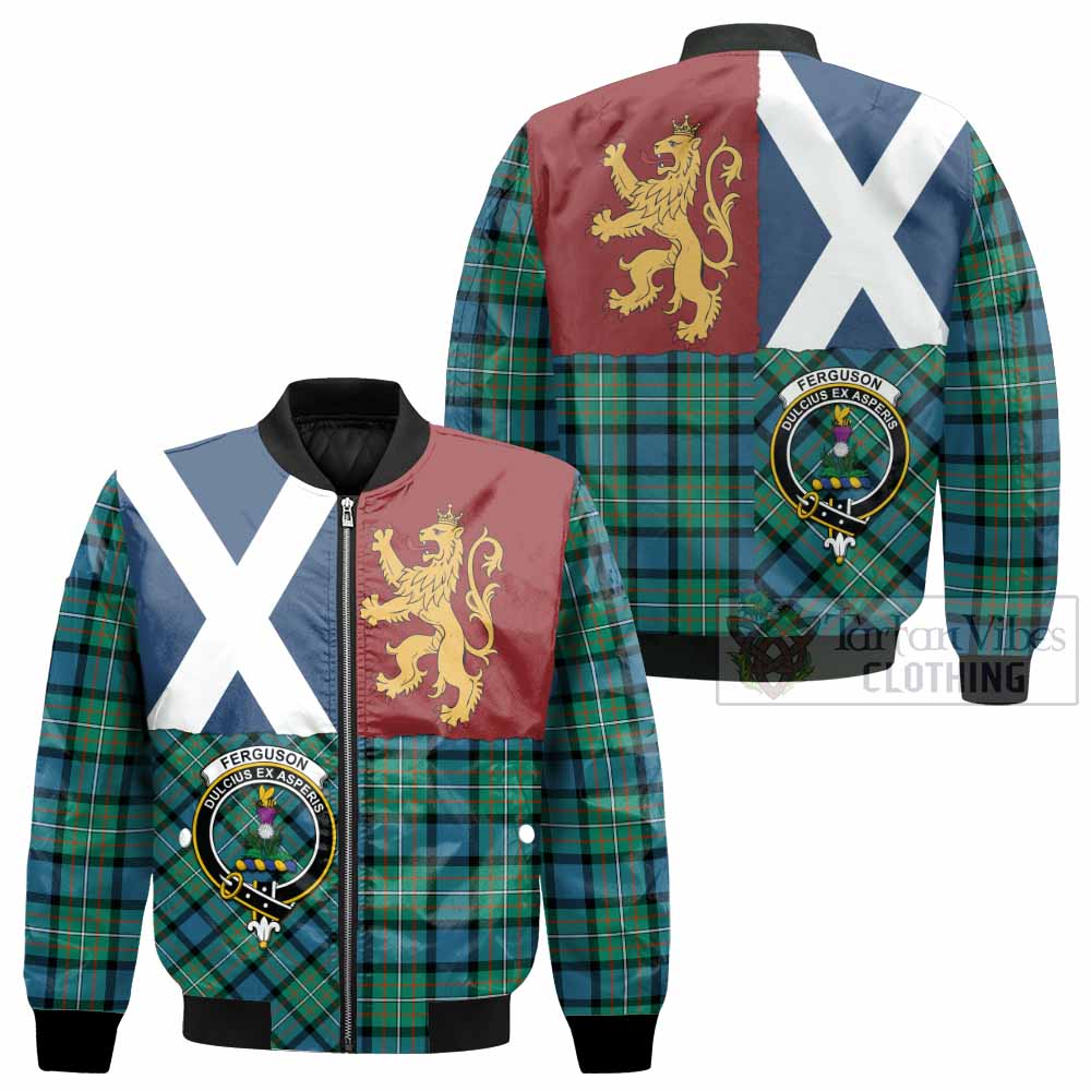 Ferguson (Fergusson) Crest Tartan Bomber Jacket with Lion Rampant Saltire Style