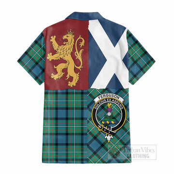 Ferguson (Fergusson) Crest Tartan Cotton Hawaiian Shirt with Lion Rampant Saltire Style