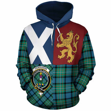 Ferguson (Fergusson) Crest Tartan Cotton Hoodie with Lion Rampant Saltire Style
