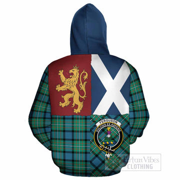 Ferguson (Fergusson) Crest Tartan Cotton Hoodie with Lion Rampant Saltire Style