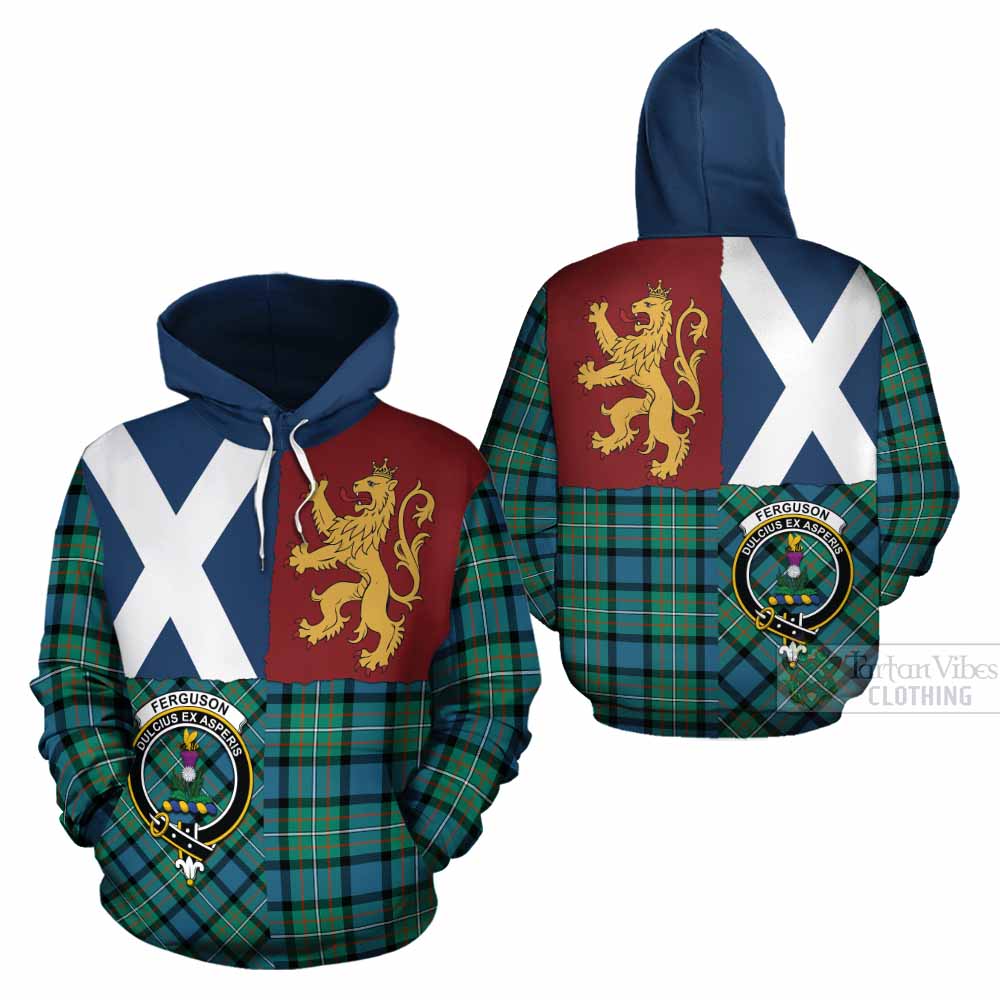 Ferguson (Fergusson) Crest Tartan Cotton Hoodie with Lion Rampant Saltire Style - Tartan Vibes Clothing