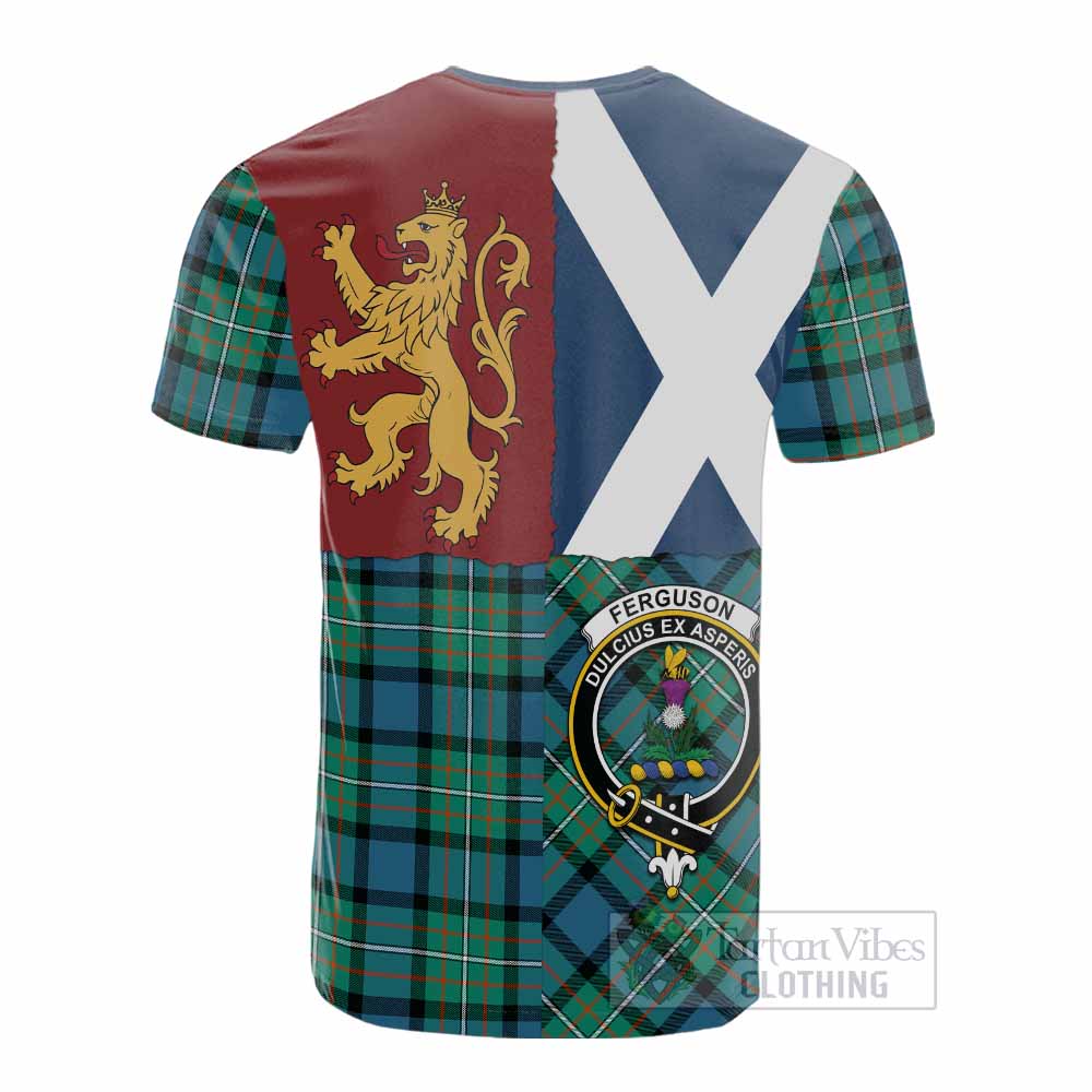 Ferguson (Fergusson) Crest Tartan Cotton T-shirt with Lion Rampant Saltire Style - Tartan Vibes Clothing