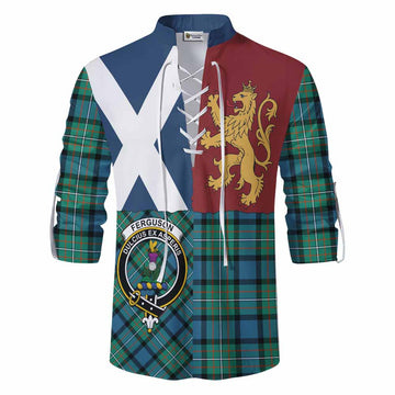 Ferguson (Fergusson) Crest Tartan Ghillie Shirt with Lion Rampant Saltire Style