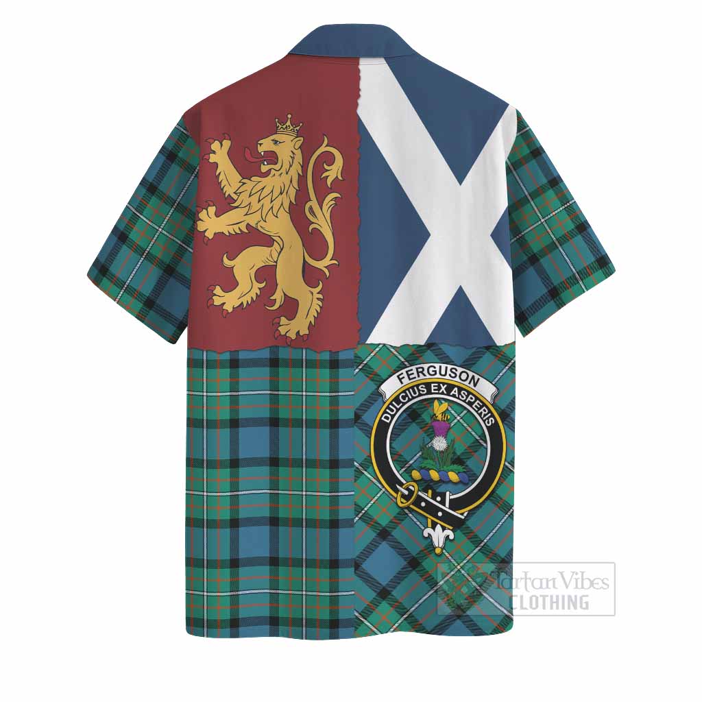 Ferguson (Fergusson) Crest Tartan Hawaiian Shirt with Lion Rampant Saltire Style