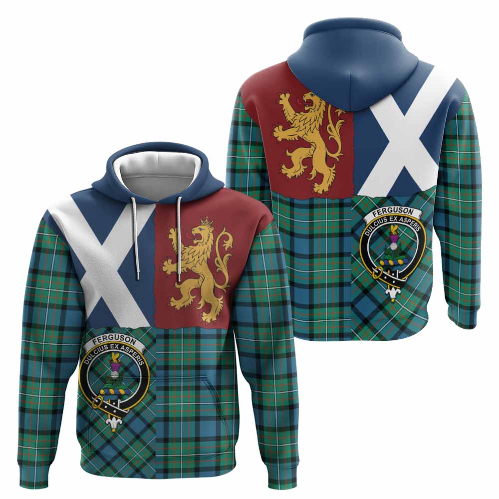 Ferguson (Fergusson) Crest Tartan Hoodie with Lion Rampant Saltire Style