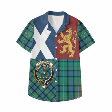 Ferguson (Fergusson) Crest Tartan Kid Hawaiian Shirt with Lion Rampant Saltire Style