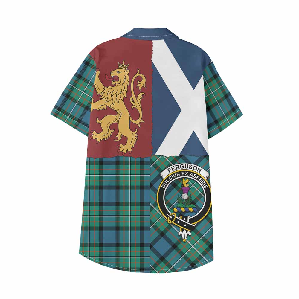 Ferguson (Fergusson) Crest Tartan Kid Hawaiian Shirt with Lion Rampant Saltire Style - Tartan Vibes Clothing