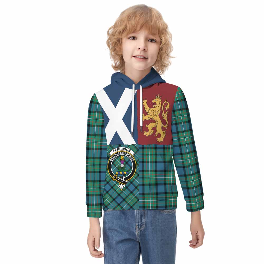 Ferguson (Fergusson) Crest Tartan Kid Hoodie with Lion Rampant Saltire Style - Tartan Vibes Clothing