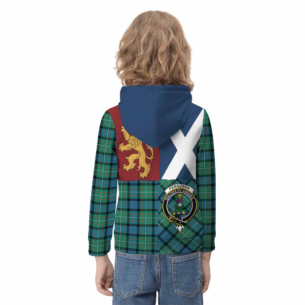 Ferguson (Fergusson) Crest Tartan Kid Hoodie with Lion Rampant Saltire Style - Tartan Vibes Clothing