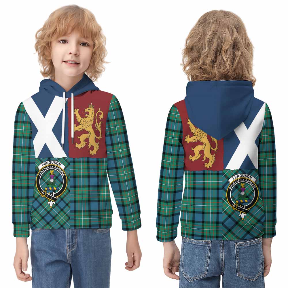 Ferguson (Fergusson) Crest Tartan Kid Hoodie with Lion Rampant Saltire Style - Tartan Vibes Clothing