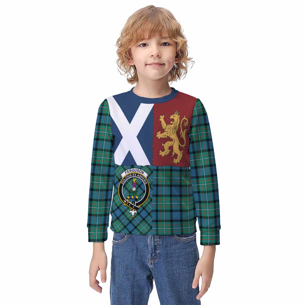 Ferguson (Fergusson) Crest Tartan Kid Knitted Sweatshirt with Lion Rampant Saltire Style - Tartan Vibes Clothing