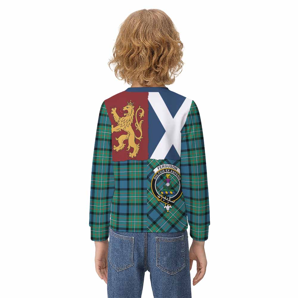 Ferguson (Fergusson) Crest Tartan Kid Knitted Sweatshirt with Lion Rampant Saltire Style - Tartan Vibes Clothing