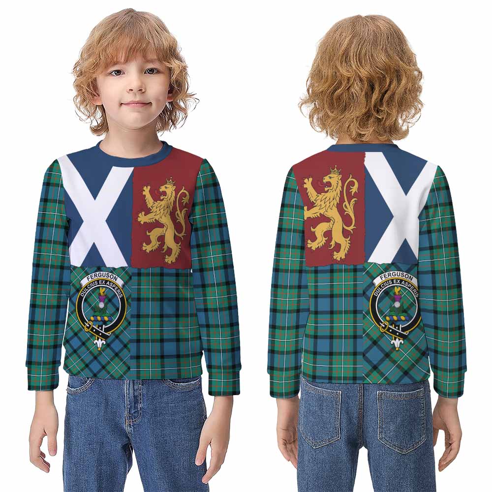 Ferguson (Fergusson) Crest Tartan Kid Knitted Sweatshirt with Lion Rampant Saltire Style - Tartan Vibes Clothing