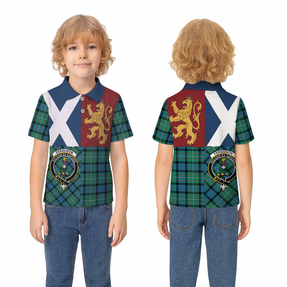 Ferguson (Fergusson) Crest Tartan Kid Polo Shirt with Lion Rampant Saltire Style - Tartan Vibes Clothing
