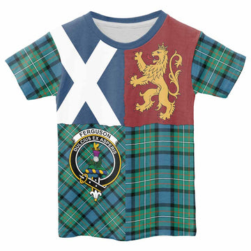 Ferguson (Fergusson) Crest Tartan Kid T-shirt with Lion Rampant Saltire Style