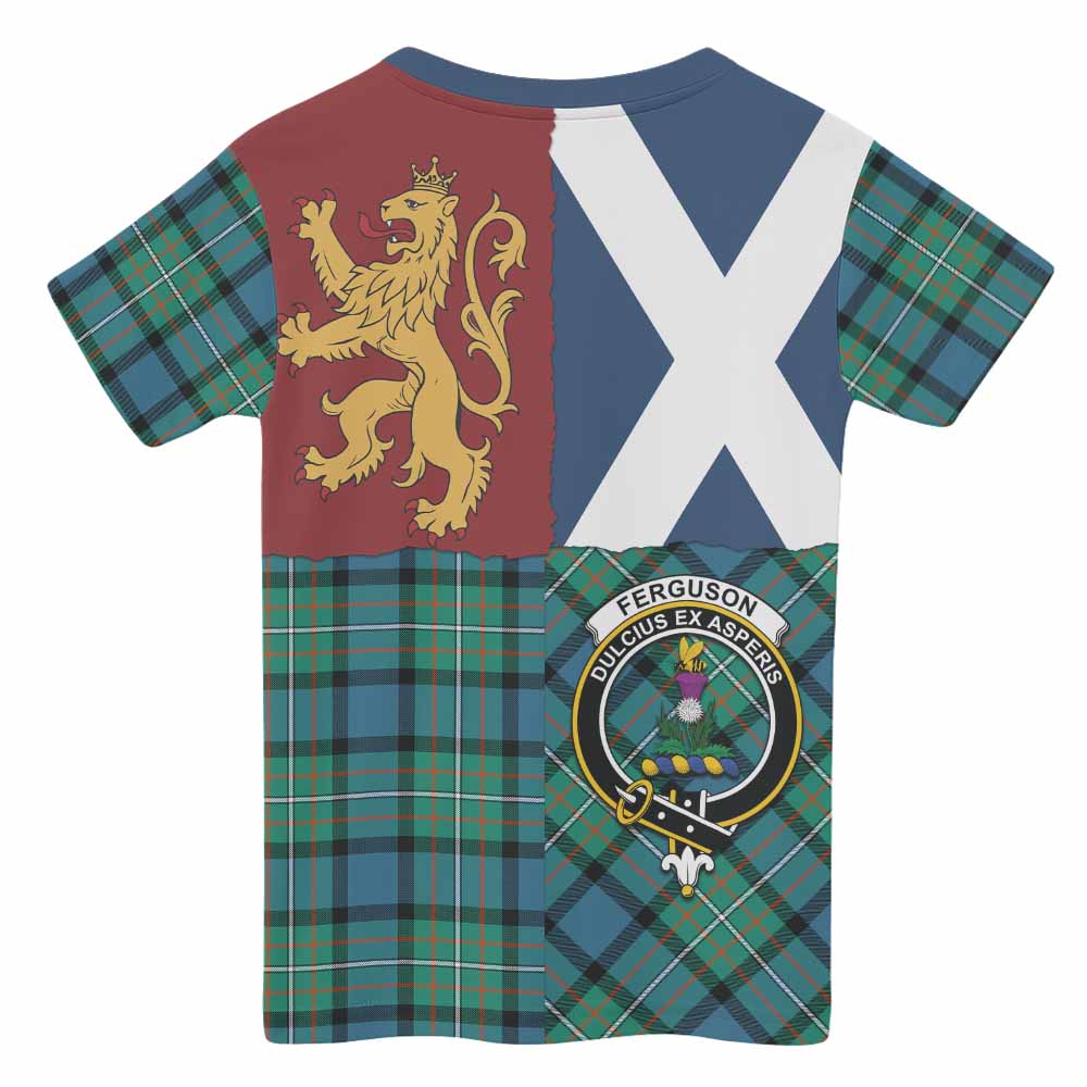 Ferguson (Fergusson) Crest Tartan Kid T-shirt with Lion Rampant Saltire Style - Tartan Vibes Clothing