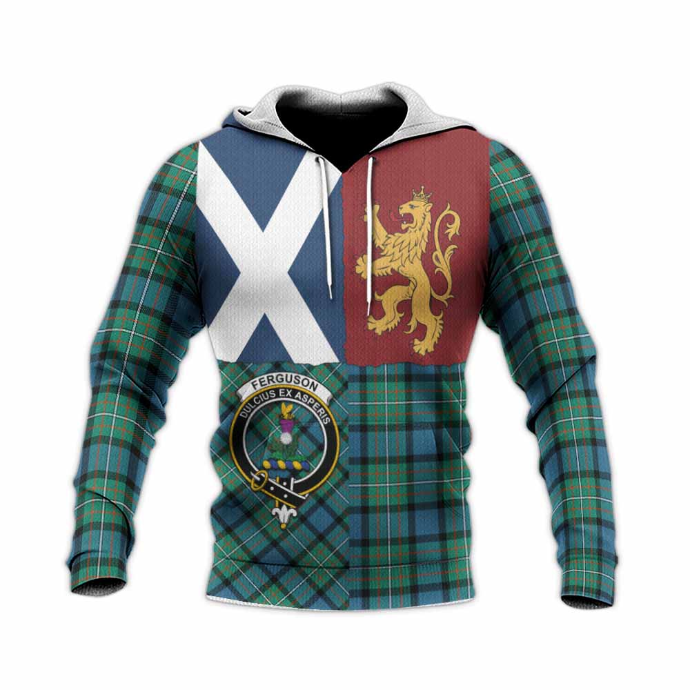 Ferguson (Fergusson) Crest Tartan Knitted Hoodie with Lion Rampant Saltire Style