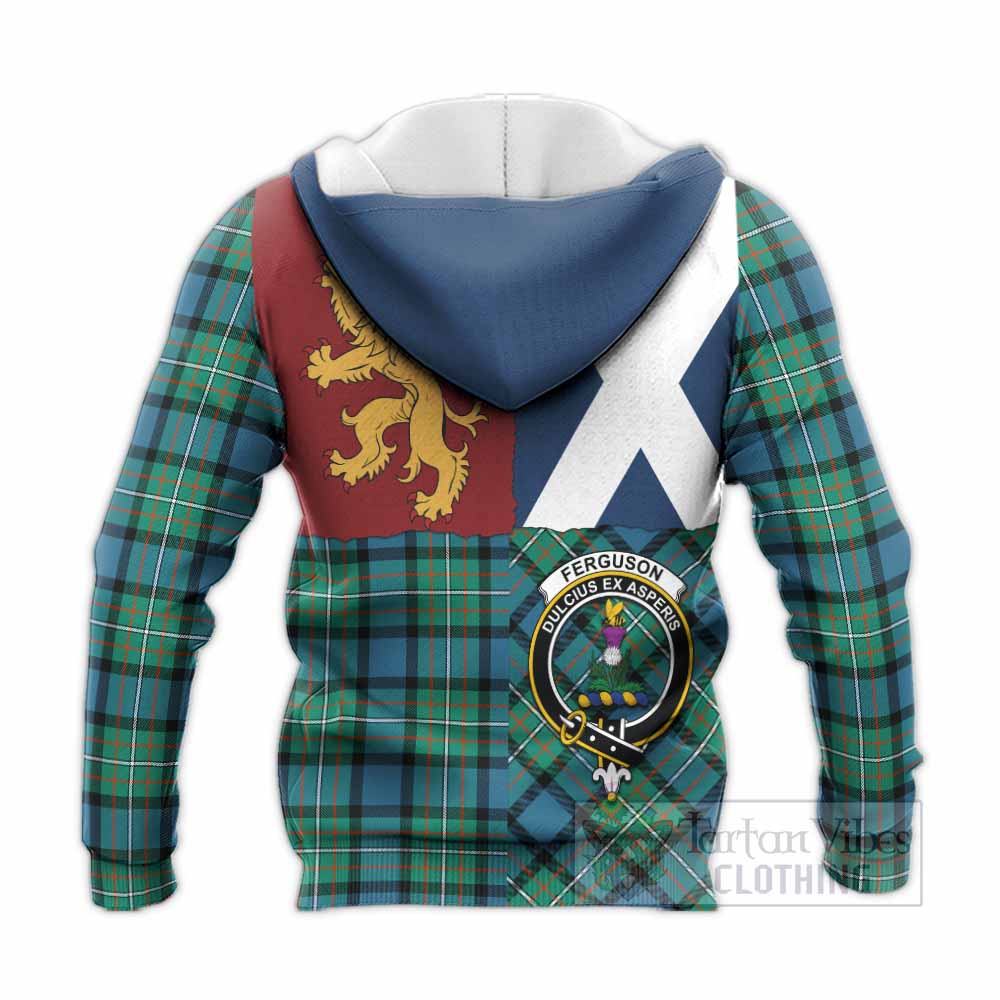 Ferguson (Fergusson) Crest Tartan Knitted Hoodie with Lion Rampant Saltire Style