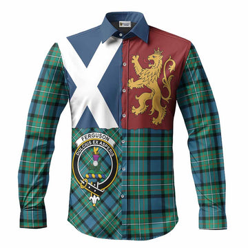 Ferguson (Fergusson) Crest Tartan Long Sleeve Button Shirts with Lion Rampant Saltire Style