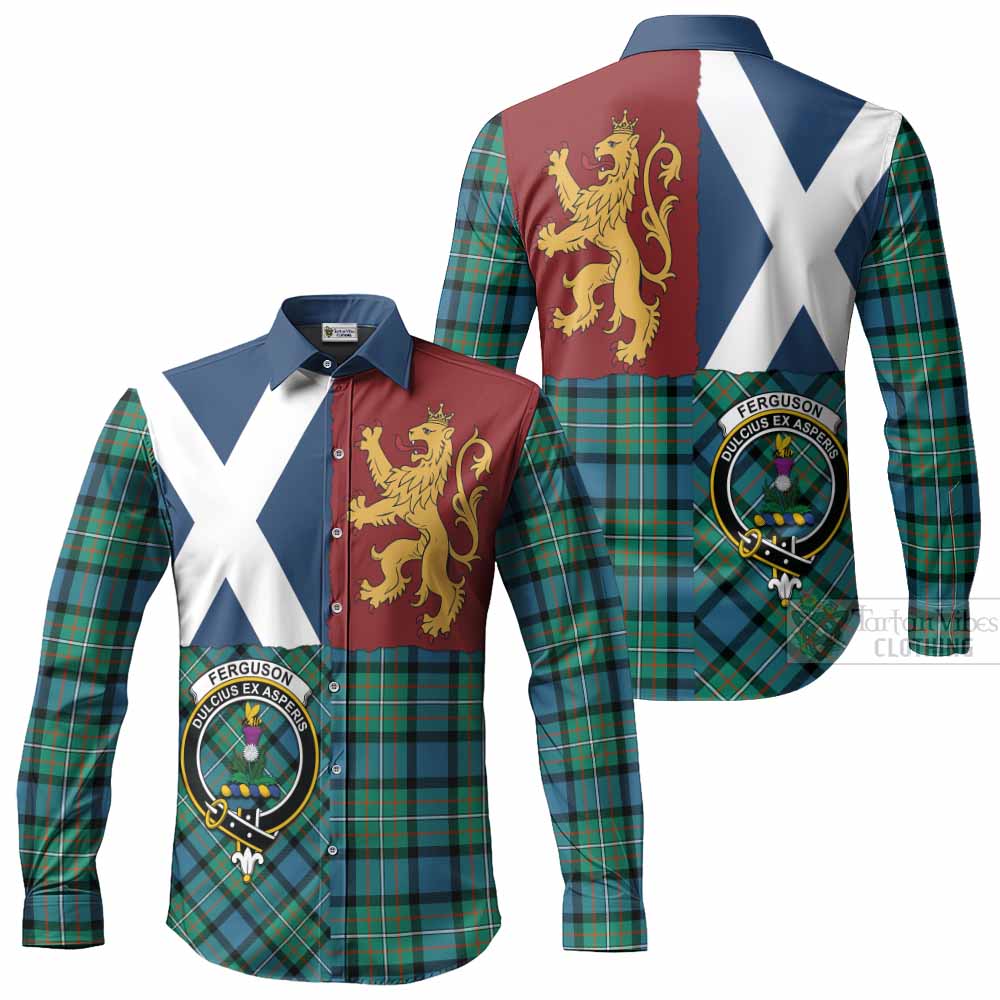 Ferguson (Fergusson) Crest Tartan Long Sleeve Button Shirts with Lion Rampant Saltire Style
