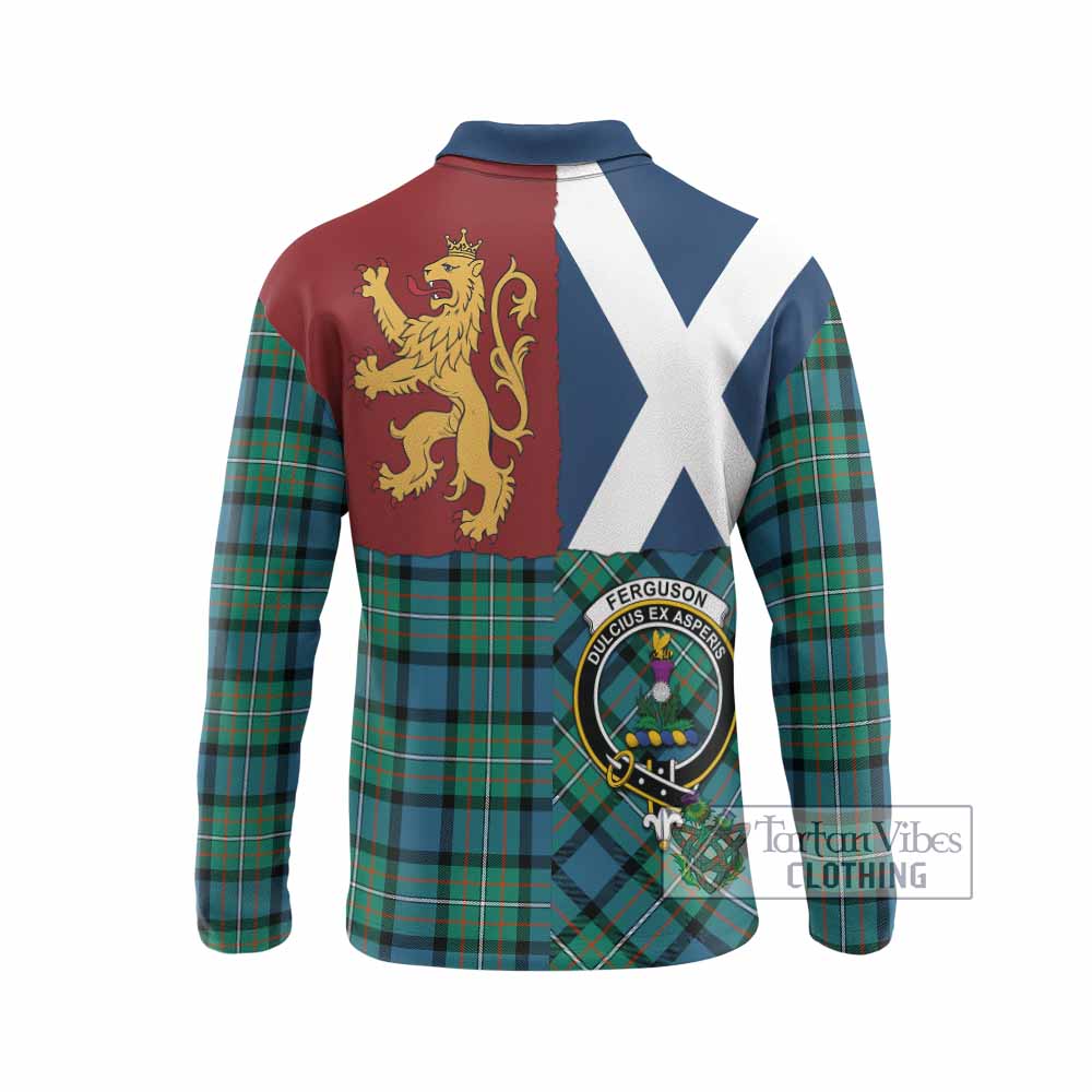 Ferguson (Fergusson) Crest Tartan Long Sleeve Polo Shirt with Lion Rampant Saltire Style