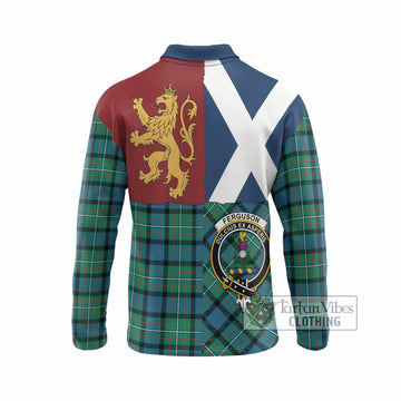 Ferguson (Fergusson) Crest Tartan Long Sleeve Polo Shirt with Lion Rampant Saltire Style