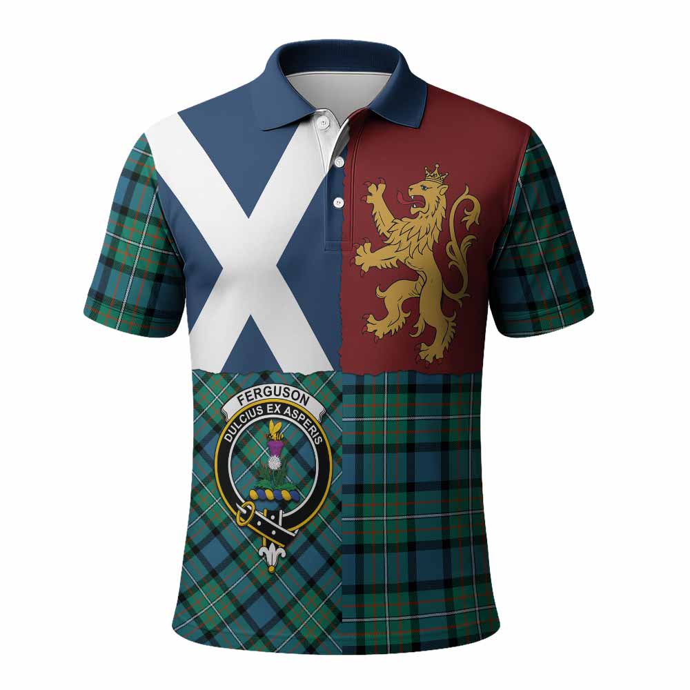 Ferguson (Fergusson) Crest Tartan Polo Shirt with Lion Rampant Saltire Style