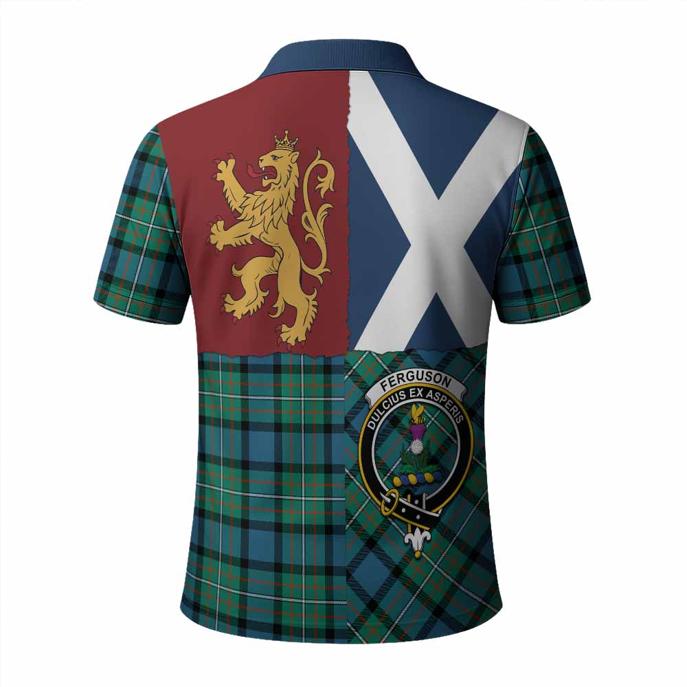 Ferguson (Fergusson) Crest Tartan Polo Shirt with Lion Rampant Saltire Style